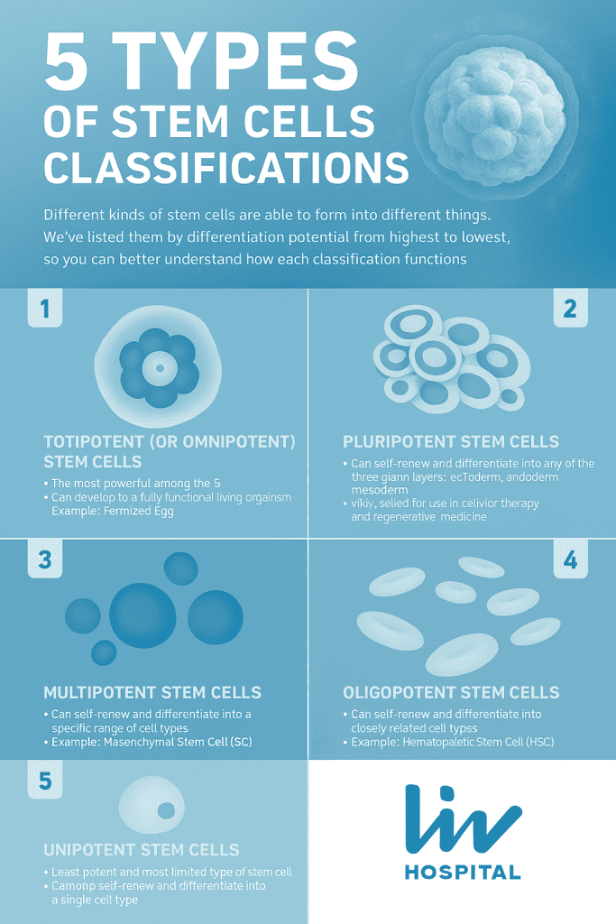 What are the five types of stem cells? 1 What are the five types of stem cells
