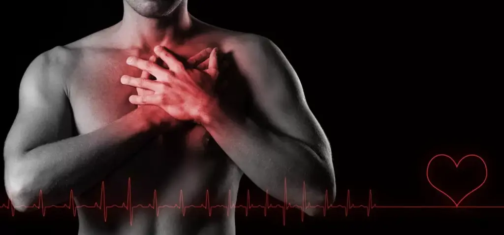 A close-up view of a human chest, showing the skin and muscles, with a strong emphasis on the heart area. The heart is visibly pulsating and fluttering, with irregular and erratic contractions, simulating the sensation of atrial fibrillation palpitations. The lighting is soft and diffused, creating a subtle, almost ethereal atmosphere. The background is blurred and out of focus, placing the focus entirely on the heart's abnormal behavior. The overall tone is one of unease and discomfort, reflecting the experience of someone suffering from atrial fibrillation palpitations. A close-up view of a human chest, showing the skin and muscles, with a strong emphasis on the heart area. The heart is visibly pulsating and fluttering, with irregular and erratic contractions, simulating the sensation of atrial fibrillation palpitations. The lighting is soft and diffused, creating a subtle, almost ethereal atmosphere. The background is blurred and out of focus, placing the focus entirely on the heart's abnormal behavior. The overall tone is one of unease and discomfort, reflecting the experience of someone suffering from atrial fibrillation palpitations.