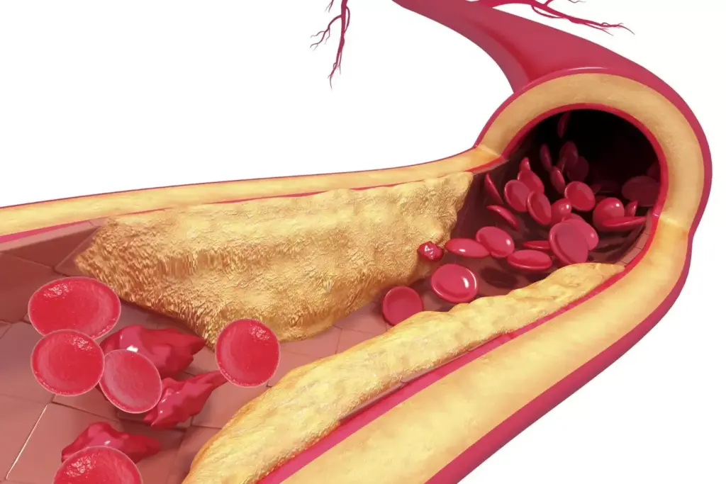 A detailed medical illustration depicting the key features of atherosclerosis diagnosis. In the foreground, a close-up cross-section of an artery reveals the buildup of plaque, narrowing the lumen and obstructing blood flow. Intricate details showcase the different layers of the arterial wall, the accumulation of cholesterol, and the inflammatory response. In the middle ground, a medical diagram overlays the artery, highlighting the stages of atherosclerosis progression. The background features a muted, clinical setting with diagnostic equipment and medical imagery, conveying the importance of early detection and intervention. Crisp, high-resolution rendering with a balanced, neutral lighting scheme to emphasize the technical and informative nature of the image. A detailed medical illustration depicting the key features of atherosclerosis diagnosis. In the foreground, a close-up cross-section of an artery reveals the buildup of plaque, narrowing the lumen and obstructing blood flow. Intricate details showcase the different layers of the arterial wall, the accumulation of cholesterol, and the inflammatory response. In the middle ground, a medical diagram overlays the artery, highlighting the stages of atherosclerosis progression. The background features a muted, clinical setting with diagnostic equipment and medical imagery, conveying the importance of early detection and intervention. Crisp, high-resolution rendering with a balanced, neutral lighting scheme to emphasize the technical and informative nature of the image.
