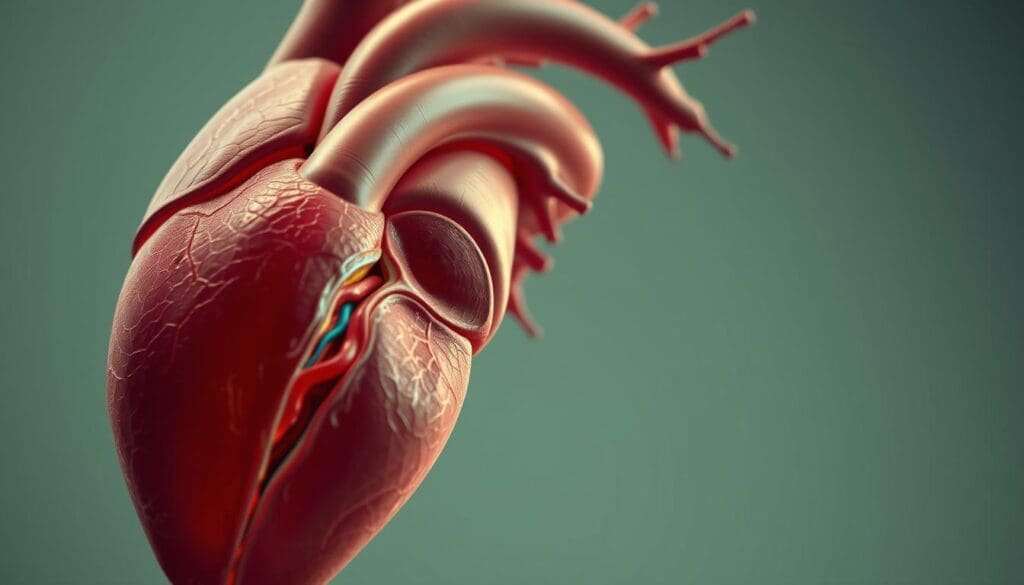 Intricate anatomical illustration showcasing the distinct features of ischemic heart disease and coronary artery disease. A detailed cross-section of the heart in soft, muted tones, highlighting the narrowed, blocked coronary arteries characteristic of ischemic heart disease, juxtaposed with the healthy, unobstructed arteries of the normal coronary anatomy. Delicate, technical rendering with precise details, captured through a cinematic lens to emphasize the medical significance. Subtle lighting accentuates the textural differences, guiding the viewer's understanding of these two related yet distinct cardiovascular conditions.
