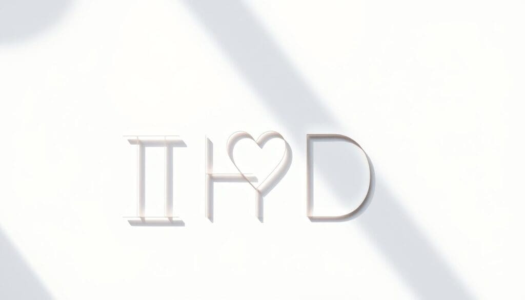 A detailed medical diagram of the "IHD" medical abbreviation against a clean, white background. The letters "IHD" are prominently displayed in a bold, sans-serif font, with a heart icon or symbol placed between the letters. The layout is symmetrical and well-balanced, with the medical elements clearly visible. The overall aesthetic is minimalist and clinical, reflecting the technical nature of the subject matter. Crisp lighting from the side casts subtle shadows, enhancing the three-dimensional appearance of the design. The image conveys a sense of clarity and professionalism, suitable for use in a medical or educational context.