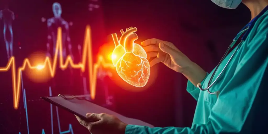 A well-lit, high-resolution medical illustration showcasing the treatment of a myocardial infarction. In the foreground, a detailed cross-section of the heart reveals the affected area, with a stent visible, illustrating the procedure to restore blood flow. In the middle ground, medical professionals perform the intervention, using specialized equipment and techniques. The background depicts a modern, sterile hospital setting, with advanced medical technology and equipment. The overall composition conveys a sense of scientific precision, professionalism, and the life-saving nature of the treatment.