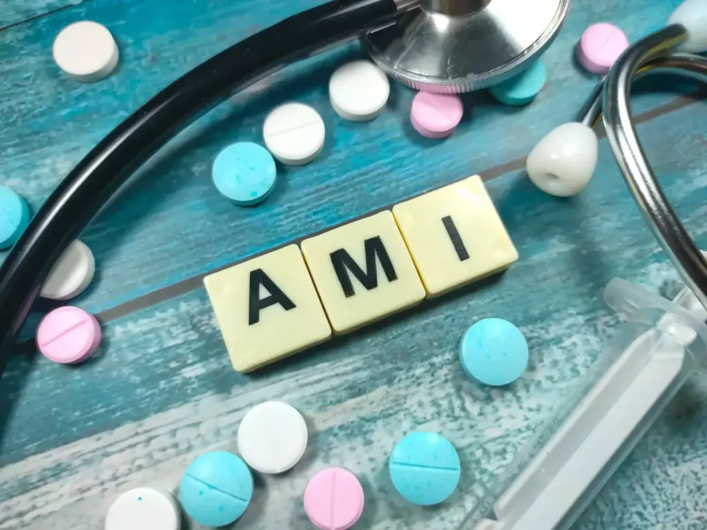 A clean, crisp medical illustration showcasing the letters "AMI" in a legible, professional font against a stark white background. The letters should be prominently displayed, with a precise, geometric layout and subtle 3D depth to make them stand out. The overall style should be minimalist and clinical, with careful attention to balance and negative space. Soft, directional lighting from the top left casts gentle shadows, enhancing the dimensional quality of the letters. The image should convey a sense of medical authority and clarity, suitable for use in an educational article on this important medical abbreviation. A clean, crisp medical illustration showcasing the letters "AMI" in a legible, professional font against a stark white background. The letters should be prominently displayed, with a precise, geometric layout and subtle 3D depth to make them stand out. The overall style should be minimalist and clinical, with careful attention to balance and negative space. Soft, directional lighting from the top left casts gentle shadows, enhancing the dimensional quality of the letters. The image should convey a sense of medical authority and clarity, suitable for use in an educational article on this important medical abbreviation.