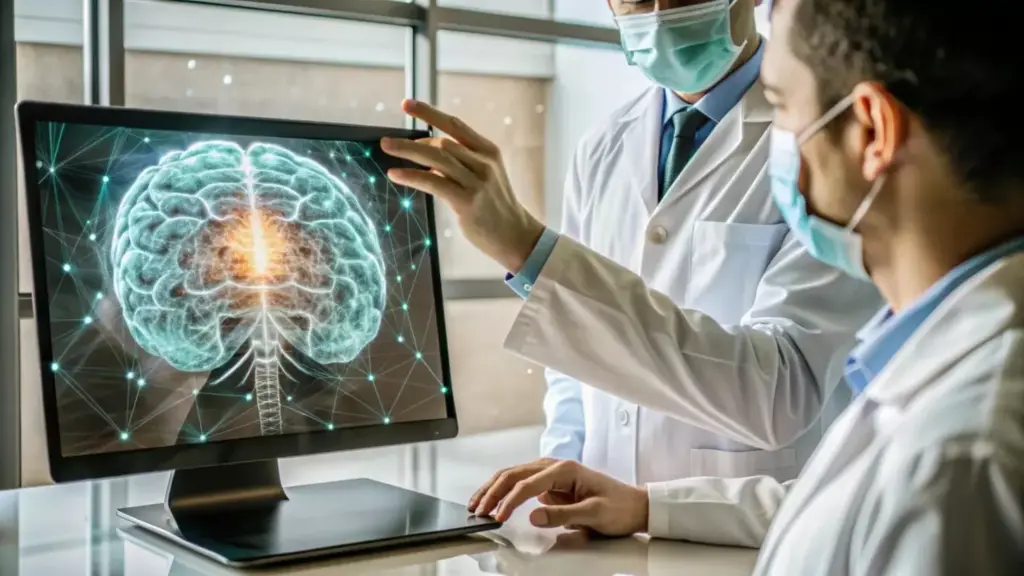 A detailed, anatomically accurate rendering of a human brain, with a prominent tumor visibly affecting the speech and memory centers. The tumor should be depicted in a realistic manner, with clear impact on the surrounding brain tissue. Depict the brain against a neutral, muted background, with subtle lighting from above to showcase the three-dimensional structure. The overall mood should be one of clinical objectivity, conveying the medical nature of the subject matter. Aim for a level of visual detail that would be suitable for an educational or informational context. A detailed, anatomically accurate rendering of a human brain, with a prominent tumor visibly affecting the speech and memory centers. The tumor should be depicted in a realistic manner, with clear impact on the surrounding brain tissue. Depict the brain against a neutral, muted background, with subtle lighting from above to showcase the three-dimensional structure. The overall mood should be one of clinical objectivity, conveying the medical nature of the subject matter. Aim for a level of visual detail that would be suitable for an educational or informational context.