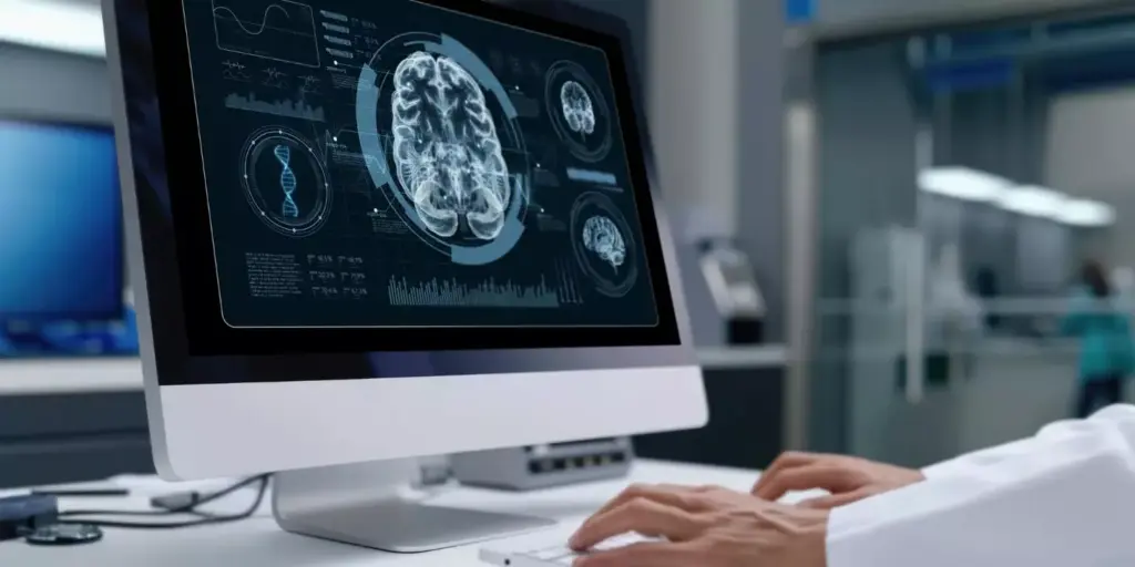 An advanced 3D medical visualization of the current landscape of brain tumor management, featuring a detailed anatomical cross-section of the human brain. The foreground showcases various cutting-edge treatment modalities, including targeted radiation therapy, immunotherapy, and minimally invasive surgical techniques. The middle ground highlights diagnostic imaging such as MRI and PET scans, providing insights into tumor location, size, and infiltration. The background depicts a research laboratory setting, with scientists collaborating on the development of next-generation therapies. The scene is illuminated by a warm, clinical lighting scheme, conveying a sense of scientific rigor and innovation in the field of neuro-oncology.