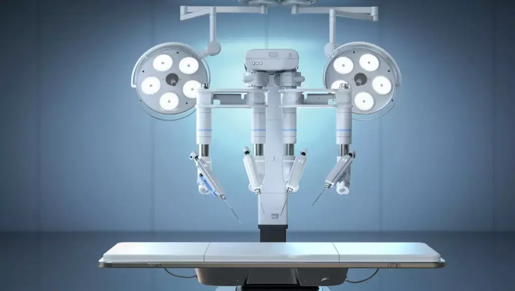 A meticulously detailed rendering of the Da Vinci Xi robotic surgical system, showcasing its sleek and futuristic design. The system's central console, with its intuitive controls and high-definition displays, dominates the foreground, bathed in warm, directional lighting that accentuates the precision engineering. In the middle ground, the robotic arms, with their articulated joints and advanced end-effectors, emerge from the shadows, hinting at the system's remarkable dexterity and capabilities. The background depicts a modern, minimalist operating theater, with clean lines and a sense of clinical efficiency, setting the stage for the Da Vinci Xi's transformative role in the evolution of robotic surgery. A meticulously detailed rendering of the Da Vinci Xi robotic surgical system, showcasing its sleek and futuristic design. The system's central console, with its intuitive controls and high-definition displays, dominates the foreground, bathed in warm, directional lighting that accentuates the precision engineering. In the middle ground, the robotic arms, with their articulated joints and advanced end-effectors, emerge from the shadows, hinting at the system's remarkable dexterity and capabilities. The background depicts a modern, minimalist operating theater, with clean lines and a sense of clinical efficiency, setting the stage for the Da Vinci Xi's transformative role in the evolution of robotic surgery.