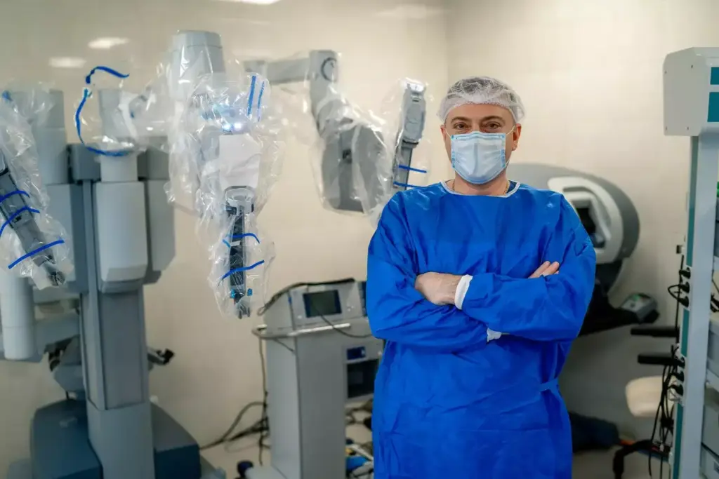 A sleek, chrome-plated robotic arm gracefully manipulates delicate surgical instruments, its movements guided by the skilled hands of a surgeon observing on a nearby display. The operating theater is bathed in a cool, blue-tinged lighting, creating an atmosphere of high-tech precision. In the background, intricate medical diagrams and holographic projections provide real-time data and insights to the surgical team. The robotic system's articulated joints and camera-equipped "eyes" convey a sense of advanced, cutting-edge technology seamlessly integrated with the practice of modern medicine, revolutionizing the way complex procedures are performed. A sleek, chrome-plated robotic arm gracefully manipulates delicate surgical instruments, its movements guided by the skilled hands of a surgeon observing on a nearby display. The operating theater is bathed in a cool, blue-tinged lighting, creating an atmosphere of high-tech precision. In the background, intricate medical diagrams and holographic projections provide real-time data and insights to the surgical team. The robotic system's articulated joints and camera-equipped "eyes" convey a sense of advanced, cutting-edge technology seamlessly integrated with the practice of modern medicine, revolutionizing the way complex procedures are performed.
