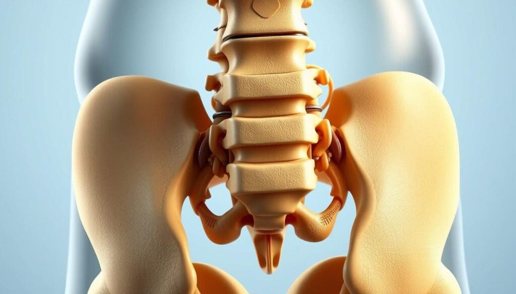 A detailed anatomical illustration of the human lumbar spine, showcasing the intervertebral discs, vertebral bodies, and surrounding ligamentous structures. Rendered in a high-quality, photorealistic style with crisp details and natural lighting, capturing the intricate three-dimensional complexity of the lower back region. The image should convey a sense of scientific precision and visual clarity to aid in the understanding of lumbar disk pathology. A detailed anatomical illustration of the human lumbar spine, showcasing the intervertebral discs, vertebral bodies, and surrounding ligamentous structures. Rendered in a high-quality, photorealistic style with crisp details and natural lighting, capturing the intricate three-dimensional complexity of the lower back region. The image should convey a sense of scientific precision and visual clarity to aid in the understanding of lumbar disk pathology.