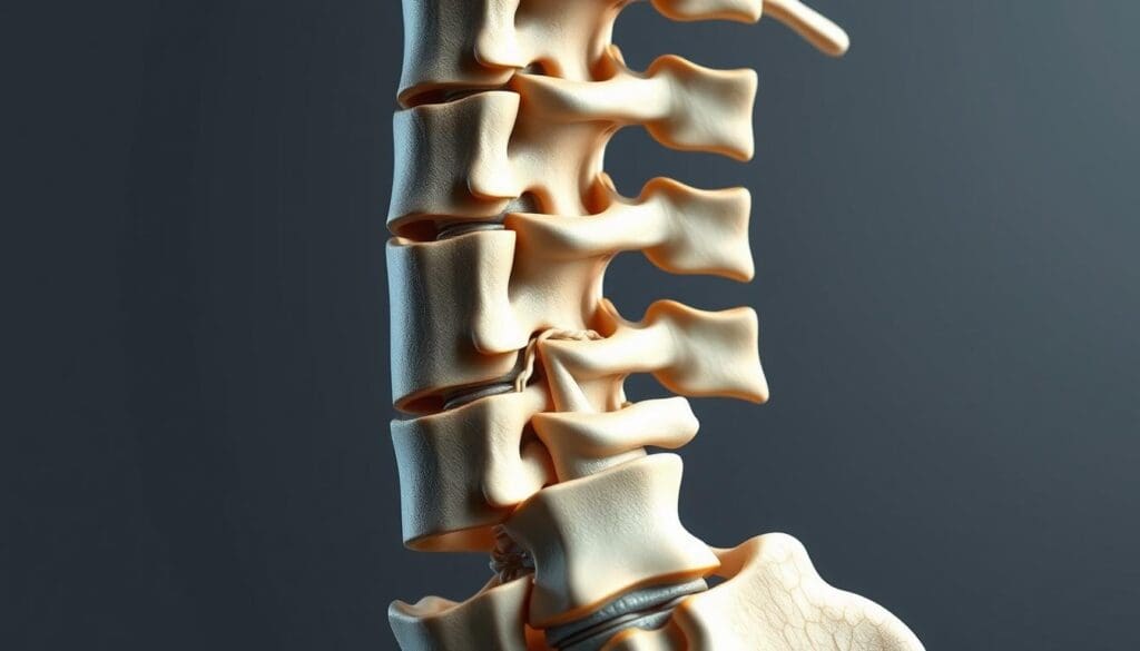 A detailed anatomical illustration of the lumbar spine, captured with photorealistic precision. The foreground showcases the intricate vertebral structure, intervertebral discs, and the surrounding ligaments, rendered in a clean, high-contrast style that highlights the key components. The middle ground reveals the spinal cord and nerve roots, delicately woven through the vertebral canal, while the background subtly suggests the surrounding musculature and connective tissues. Soft, directional lighting casts subtle shadows, lending depth and dimensionality to the scene. The overall composition emphasizes the technical accuracy and visual clarity required to convey the complex anatomy of the lumbar region. A detailed anatomical illustration of the lumbar spine, captured with photorealistic precision. The foreground showcases the intricate vertebral structure, intervertebral discs, and the surrounding ligaments, rendered in a clean, high-contrast style that highlights the key components. The middle ground reveals the spinal cord and nerve roots, delicately woven through the vertebral canal, while the background subtly suggests the surrounding musculature and connective tissues. Soft, directional lighting casts subtle shadows, lending depth and dimensionality to the scene. The overall composition emphasizes the technical accuracy and visual clarity required to convey the complex anatomy of the lumbar region.