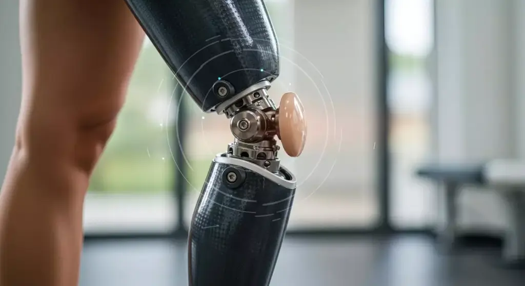 A close-up view of a cemented knee replacement, showcasing the intricate interplay of metallic components and bone. The prosthetic joint gleams under bright studio lighting, its contoured surfaces and sleek design reflecting the precision of modern orthopedic engineering. The cement interface, a crucial element in the longevity of the implant, is visible as a smooth, seamless integration between the prosthetic and the patient's natural bone. The image captures the technical beauty of this medical marvel, inviting the viewer to appreciate the advancements that enable patients to regain mobility and quality of life.