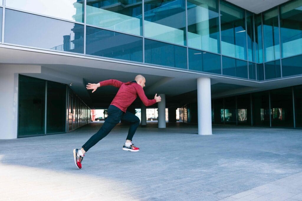 A dynamic sports career path scene with a vibrant, energetic atmosphere.