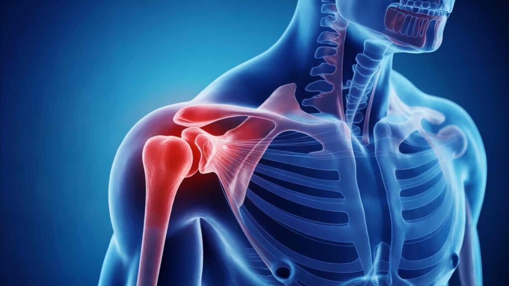 three-dimensional rendering of a total shoulder arthroplasty procedure