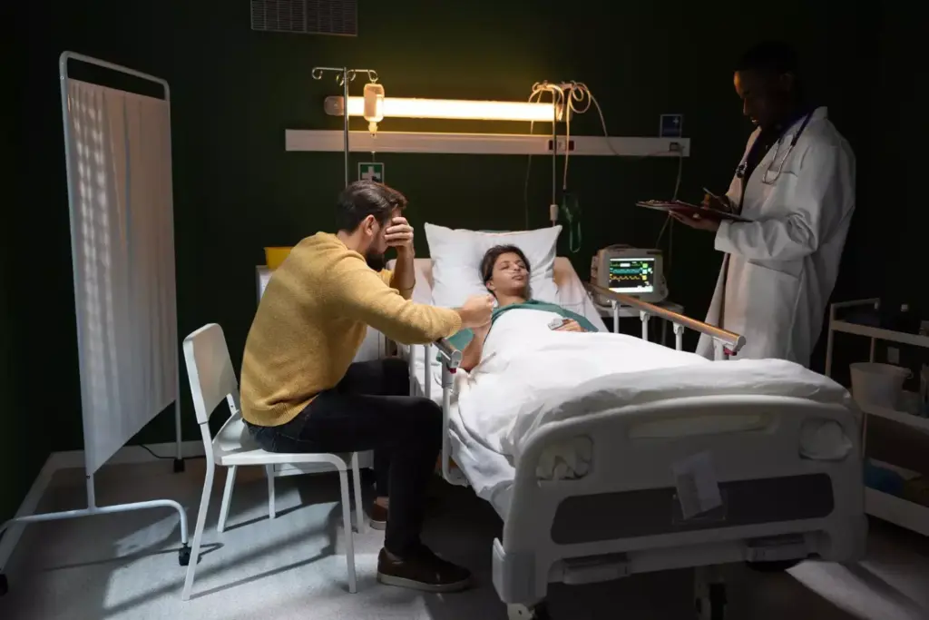 A dimly lit hospital room, the soft glow of medical equipment casting a somber atmosphere. In the foreground, a patient reclines in a comfortable chair, their arm extending outward as a clear IV line delivers the chemotherapy treatment. The medical staff, dressed in scrubs and lab coats, move with a gentle, focused precision, monitoring the process. The background is filled with the familiar sights of a medical facility - shelves of medical supplies, a wall-mounted monitor displaying vital signs, and the muted tones of beige and white that convey a sense of clinical professionalism. The scene evokes a feeling of quiet resilience, the patient's determination to overcome their illness reflected in the attentive care of the healthcare team. A dimly lit hospital room, the soft glow of medical equipment casting a somber atmosphere. In the foreground, a patient reclines in a comfortable chair, their arm extending outward as a clear IV line delivers the chemotherapy treatment. The medical staff, dressed in scrubs and lab coats, move with a gentle, focused precision, monitoring the process. The background is filled with the familiar sights of a medical facility - shelves of medical supplies, a wall-mounted monitor displaying vital signs, and the muted tones of beige and white that convey a sense of clinical professionalism. The scene evokes a feeling of quiet resilience, the patient's determination to overcome their illness reflected in the attentive care of the healthcare team.