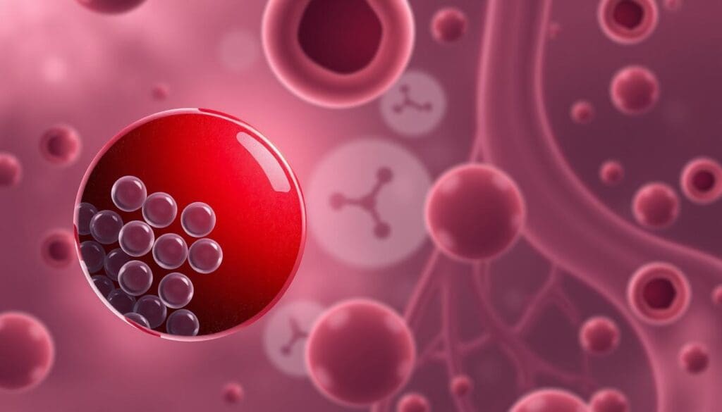 A detailed illustration of the impact of chemotherapy on platelet production. In the foreground, depict a red blood cell surrounded by a significantly reduced number of platelets, conveying the diminished platelet count. In the middle ground, show a chemotherapeutic agent, such as a drug molecule, interfering with the process of platelet formation. In the background, include stylized representations of bone marrow and blood vessels, highlighting the site of platelet production. Use a muted, subdued color palette to convey the detrimental effects of chemotherapy. Employ soft, diffused lighting and a slightly hazy, atmospheric quality to create a somber, introspective mood. Capture the technical details and biological complexity of this process through a realistic, scientific illustration style. A detailed illustration of the impact of chemotherapy on platelet production. In the foreground, depict a red blood cell surrounded by a significantly reduced number of platelets, conveying the diminished platelet count. In the middle ground, show a chemotherapeutic agent, such as a drug molecule, interfering with the process of platelet formation. In the background, include stylized representations of bone marrow and blood vessels, highlighting the site of platelet production. Use a muted, subdued color palette to convey the detrimental effects of chemotherapy. Employ soft, diffused lighting and a slightly hazy, atmospheric quality to create a somber, introspective mood. Capture the technical details and biological complexity of this process through a realistic, scientific illustration style.