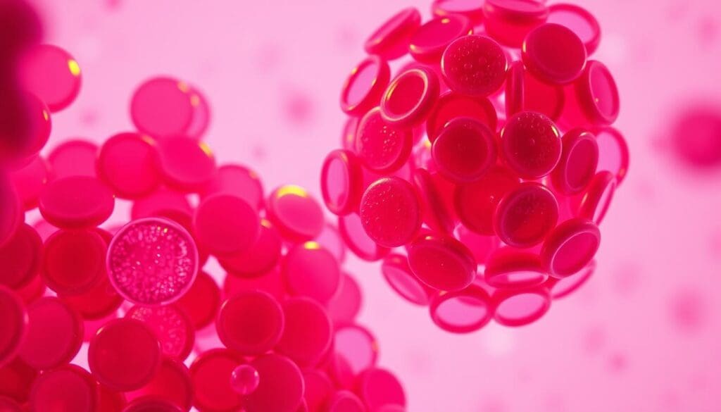 A detailed microscopic examination of a blood sample, revealing a dense cluster of platelets in various stages of activation and aggregation. The foreground showcases the intricate structure of individual platelets, their disc-like shape and granular interior, against a softly blurred background. Vibrant hues of red, orange, and purple accentuate the biological complexity, while the lighting casts a warm, clinical glow, highlighting the importance of these essential blood components in the context of cancer treatment. The overall composition conveys a sense of scientific inquiry and the critical role of platelets in maintaining the delicate balance of the body's hemostatic system. A detailed microscopic examination of a blood sample, revealing a dense cluster of platelets in various stages of activation and aggregation. The foreground showcases the intricate structure of individual platelets, their disc-like shape and granular interior, against a softly blurred background. Vibrant hues of red, orange, and purple accentuate the biological complexity, while the lighting casts a warm, clinical glow, highlighting the importance of these essential blood components in the context of cancer treatment. The overall composition conveys a sense of scientific inquiry and the critical role of platelets in maintaining the delicate balance of the body's hemostatic system.