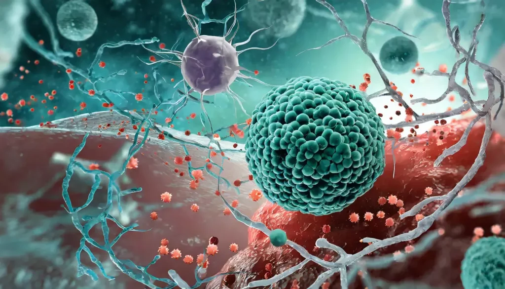 A detailed cross-section of two tumor specimens, one cancerous and one benign, illuminated by soft, diffused lighting from above. The cancerous tumor appears as an irregularly shaped mass with haphazard growth patterns and disorganized cell structures, while the benign tumor has a more uniform, well-defined shape and orderly cellular arrangement. The background is a neutral, muted color palette to emphasize the visual contrast between the two tumor types. Rendered with a high degree of scientific accuracy and medical illustration-style realism to clearly convey the fundamental morphological differences between malignant and non-malignant growths. A detailed cross-section of two tumor specimens, one cancerous and one benign, illuminated by soft, diffused lighting from above. The cancerous tumor appears as an irregularly shaped mass with haphazard growth patterns and disorganized cell structures, while the benign tumor has a more uniform, well-defined shape and orderly cellular arrangement. The background is a neutral, muted color palette to emphasize the visual contrast between the two tumor types. Rendered with a high degree of scientific accuracy and medical illustration-style realism to clearly convey the fundamental morphological differences between malignant and non-malignant growths.