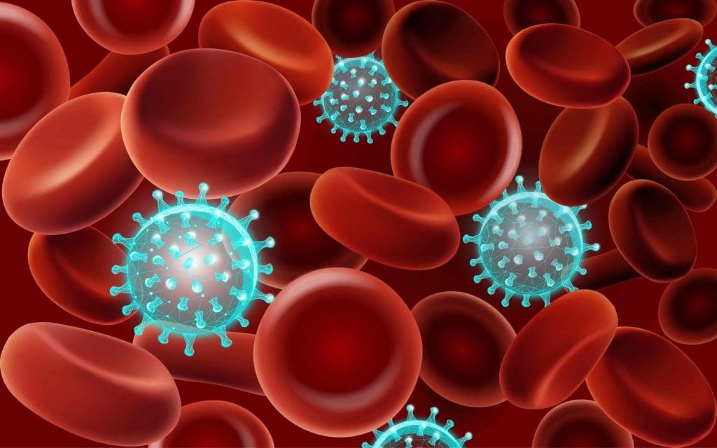 A detailed 3D medical illustration depicting the effects of low red blood cell count caused by cancer.