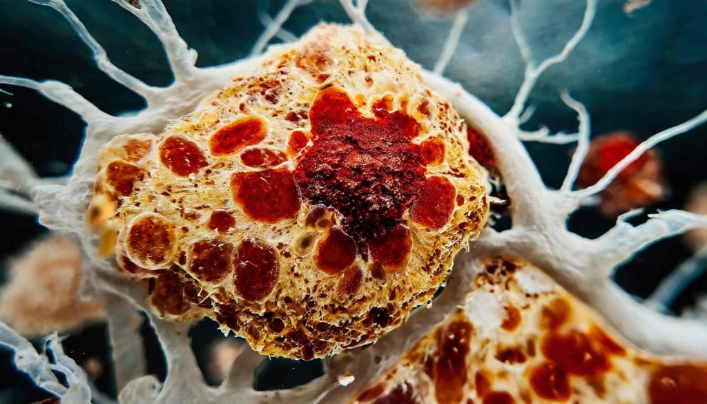 Detailed cutaway view of hematopoietic stem cells within the bone marrow Detailed cutaway view of hematopoietic stem cells within the bone marrow