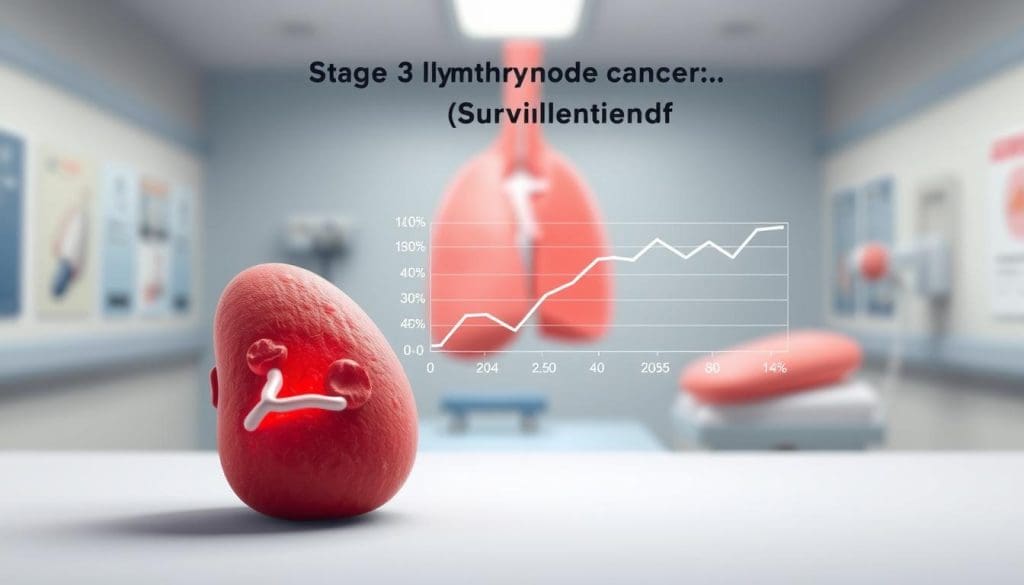 A detailed medical illustration depicting the stage 3 lymph node cancer survival rate. In the foreground, a stylized lymph node structure showcases the progression of the malignancy. The middle ground features a line graph presenting survival statistics, conveying the prognosis for this stage of lymphoma. The background is a softly blurred medical environment, with subtle anatomical references to provide context. The lighting is clean and clinical, emphasizing the informative nature of the image. The overall mood is one of objective, factual presentation, guiding the viewer through the key data points related to stage 3 lymph node cancer survival. A detailed medical illustration depicting the stage 3 lymph node cancer survival rate. In the foreground, a stylized lymph node structure showcases the progression of the malignancy. The middle ground features a line graph presenting survival statistics, conveying the prognosis for this stage of lymphoma. The background is a softly blurred medical environment, with subtle anatomical references to provide context. The lighting is clean and clinical, emphasizing the informative nature of the image. The overall mood is one of objective, factual presentation, guiding the viewer through the key data points related to stage 3 lymph node cancer survival.