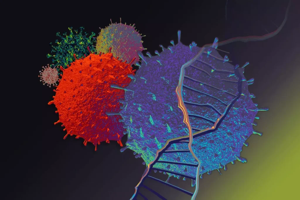 A detailed, scientifically accurate illustration of chimeric antigen receptor (CAR) T cells. In the foreground, a cluster of engineered T cells, their surfaces adorned with synthetic receptors that recognize and bind to specific tumor antigens. In the middle ground, the activation and expansion of these CAR T cells, glowing with an ethereal blue energy. In the background, a network of blood vessels and immune cells, creating an intricate, dynamic ecosystem. Capture the technical precision and the awe-inspiring potential of this revolutionary cancer therapy, using a high-resolution, photorealistic style with dramatic lighting and depth of field.