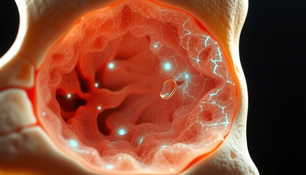 A detailed cross-section of the inner structure of a human bone, revealing the intricate network of bone marrow. The marrow glows with an ethereal, luminescent quality, highlighting its vital role in blood cell production. Delicate blood vessels and trabecular bone tissue are visible, creating a captivating anatomical landscape. The image is rendered with a scientific precision, capturing the complexity and importance of this essential biological function in a visually striking manner. Soft, indirect lighting casts subtle shadows, enhancing the depth and dimensionality of the scene. The overall mood is one of reverence and wonder, inviting the viewer to appreciate the remarkable intricacies of the human body. A detailed cross-section of the inner structure of a human bone, revealing the intricate network of bone marrow. The marrow glows with an ethereal, luminescent quality, highlighting its vital role in blood cell production. Delicate blood vessels and trabecular bone tissue are visible, creating a captivating anatomical landscape. The image is rendered with a scientific precision, capturing the complexity and importance of this essential biological function in a visually striking manner. Soft, indirect lighting casts subtle shadows, enhancing the depth and dimensionality of the scene. The overall mood is one of reverence and wonder, inviting the viewer to appreciate the remarkable intricacies of the human body.