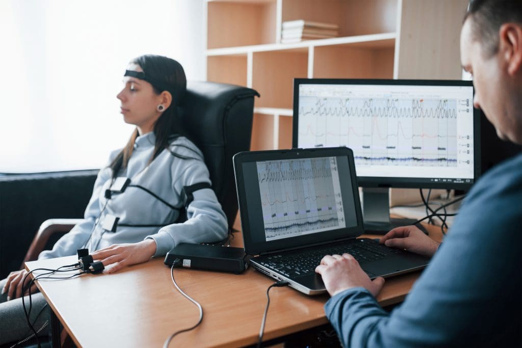 female young theft girl passes lie detector office asking questions polygraph test LIV Hospital