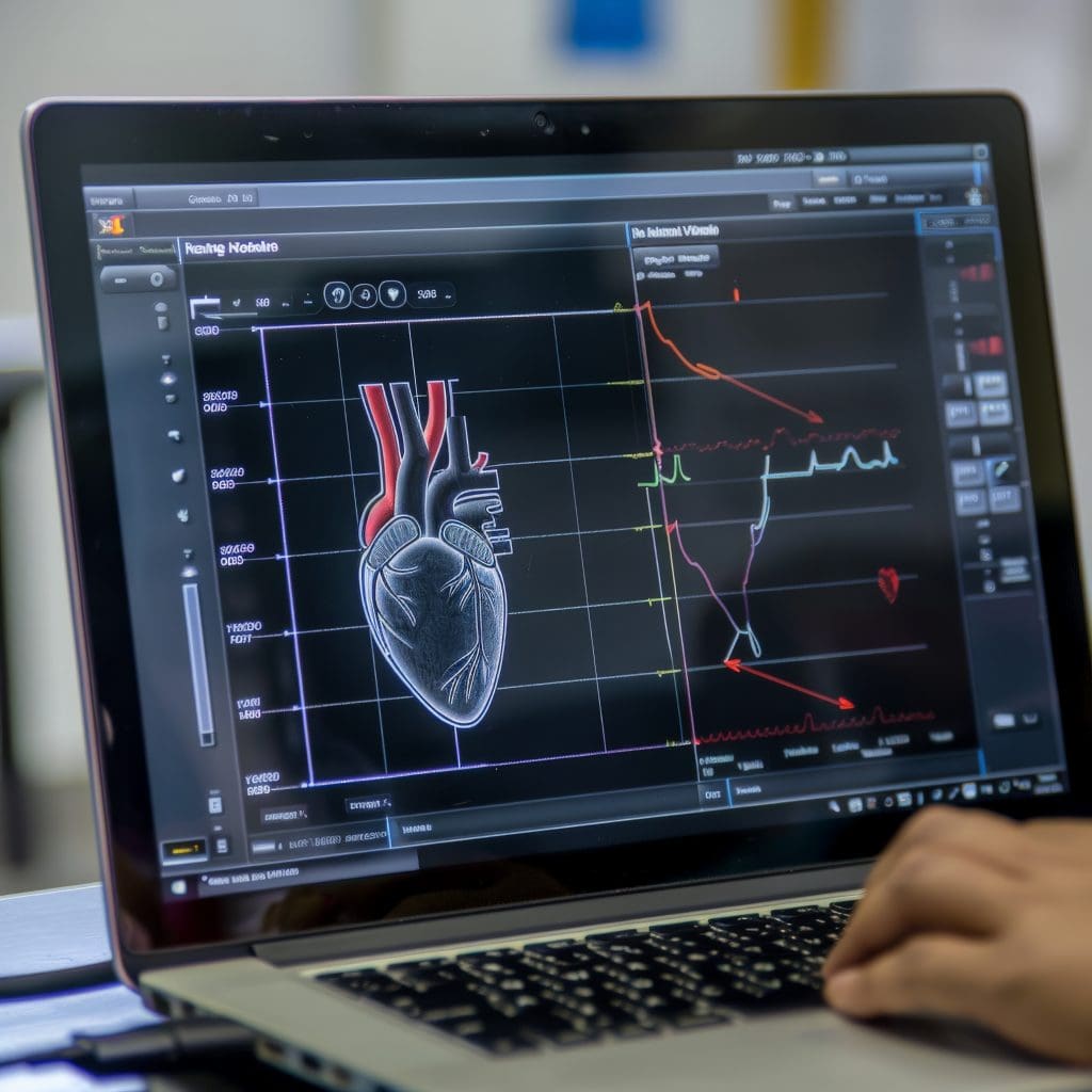 person analyzing heart health data laptop screen with specialized medical software LIV Hospital