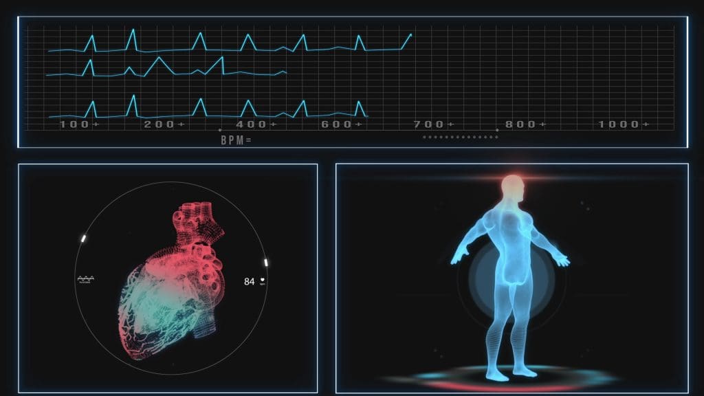 human heart scan animation heart anatomy with futuristic interface hospital research futuristic hitech screen holographic medical application interface seamless loop LIV Hospital