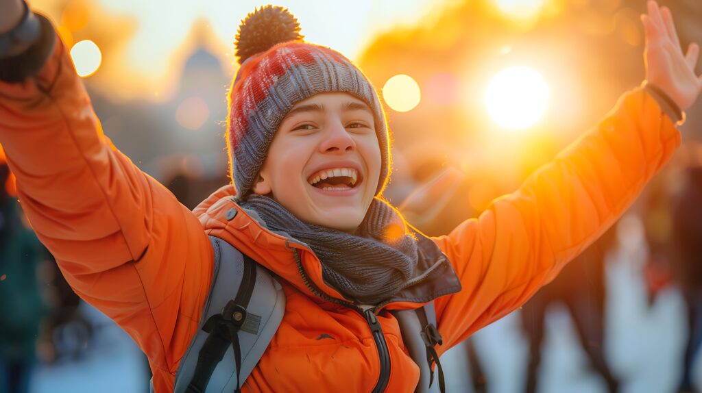young festive ginger man dancing outdoors lively music concert LIV Hospital