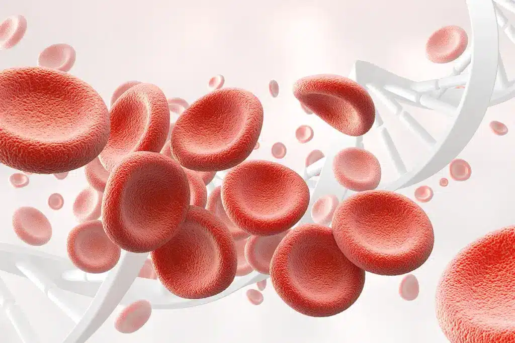 A visually striking and informative representation of iron deficiency anemia, focusing on the physiological aspects. In the foreground, a detailed close-up of a medical illustration of red blood cells, some appearing pale and smaller, indicating anemia. In the middle ground, a serene, professional-looking lab environment with a healthcare practitioner in modest casual clothing, examining a blood sample under a microscope, reflecting focused attention to detail. The background features soft, diffused lighting that creates a calm and educational atmosphere, with anatomical posters of the human body and iron-rich foods subtly displayed. The overall mood is clinical and informative, emphasizing the connection between iron deficiency and health. Does Anemia Cause Weight Loss? Understanding the Connection Between Iron Deficiency and Your Weight